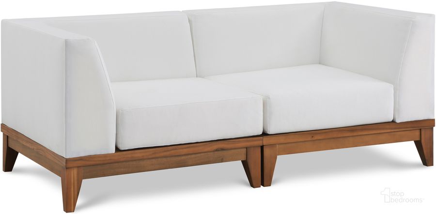 The appearance of Rio Waterproof Fabric Outdoor Patio Modular Sofa In Off White designed by Meridian in the modern / contemporary interior design. This off white piece of furniture  was selected by 1StopBedrooms from Rio Collection to add a touch of cosiness and style into your home. Sku: 389White-S62-1;389White-S62-2. Material: Wood. Product Type: Outdoor Sofa. Image1