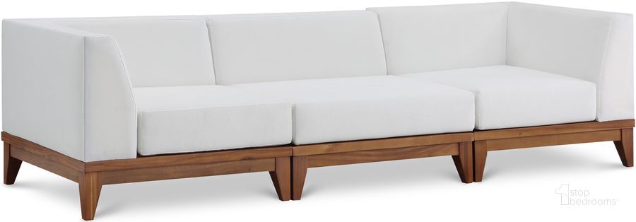 The appearance of Rio Waterproof Fabric Outdoor Patio Modular Sofa In Off White designed by Meridian in the modern / contemporary interior design. This off white piece of furniture  was selected by 1StopBedrooms from Rio Collection to add a touch of cosiness and style into your home. Sku: 389White-S96-1;389White-S96-2;389White-S96-3. Material: Wood. Product Type: Outdoor Sofa. Image1