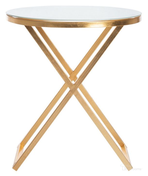 The appearance of Riona Gold and White Round Top End Table designed by Safavieh in the traditional interior design. This gold and white piece of furniture  was selected by 1StopBedrooms from Riona Collection to add a touch of cosiness and style into your home. Sku: FOX2539A. Product Type: Accent Table. Material: Iron. Image1