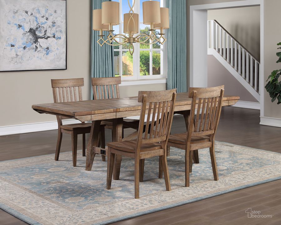 The appearance of Riverdale 5Pc Dining Set In Brown designed by Steve Silver in the  interior design. This brown piece of furniture  was selected by 1StopBedrooms from Riverdale Collection to add a touch of cosiness and style into your home. Sku: RV500TB;RV500TT;RV500S;RV500S. Product Type: Dining Room Set. Material: Rubberwood. Image1