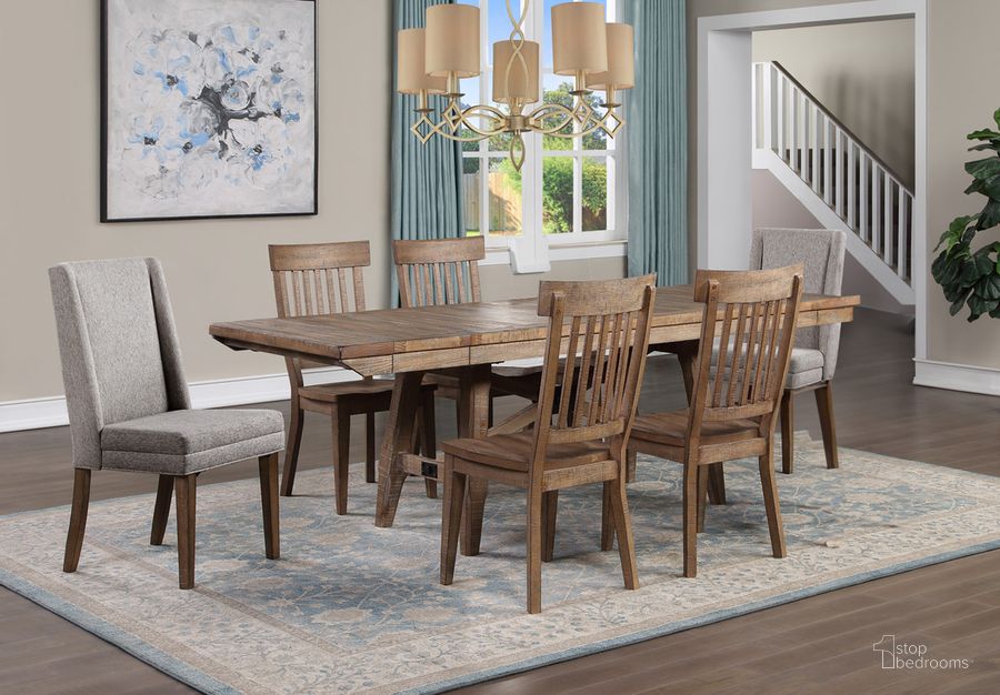 The appearance of Riverdale 7Pc Dining Room Set with Upholstered Chair In Brown designed by Steve Silver in the  interior design. This brown piece of furniture  was selected by 1StopBedrooms from Riverdale Collection to add a touch of cosiness and style into your home. Sku: RV500TB;RV500TT;RV500S;RV500S;RV600S. Product Type: Dining Room Set. Material: Rubberwood. Image1