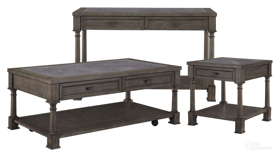 The appearance of Riverdale Rd Gray Flannel And Slate Occasional Table Set designed by Progressive Furniture in the traditional interior design. This brown and gray piece of furniture  was selected by 1StopBedrooms from Riverdale Rd Collection to add a touch of cosiness and style into your home. Sku: T130-01;T130-04. Material: MDF. Product Type: Occasional Table Set. Image1