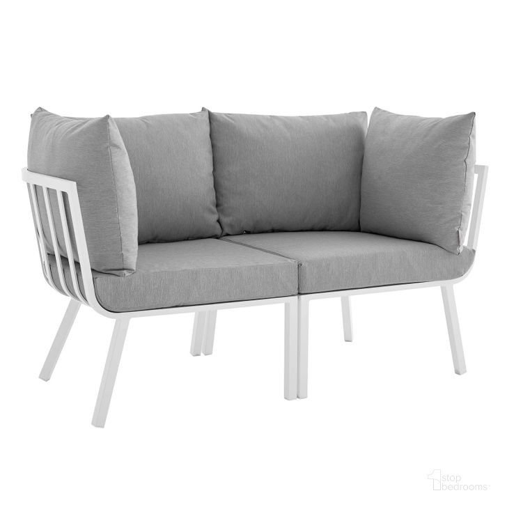 The appearance of Riverside 2 Piece Outdoor Patio Aluminum Sectional Sofa Set EEI-3781-WHI-GRY designed by Modway in the modern / contemporary interior design. This white and gray piece of furniture  was selected by 1StopBedrooms from Riverside Collection to add a touch of cosiness and style into your home. Sku: EEI-3781-WHI-GRY. Product Type: Outdoor Conversation Set. Material: Foam. Image1