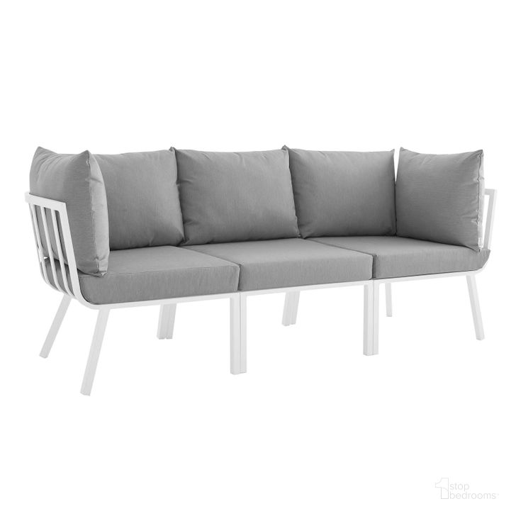The appearance of Riverside 3 Piece Outdoor Patio Aluminum Sectional Sofa Set EEI-3782-WHI-GRY designed by Modway in the modern / contemporary interior design. This white and gray piece of furniture  was selected by 1StopBedrooms from Riverside Collection to add a touch of cosiness and style into your home. Sku: EEI-3782-WHI-GRY. Product Type: Outdoor Conversation Set. Material: Foam. Image1