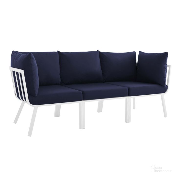 The appearance of Riverside 3 Piece Outdoor Patio Aluminum Sectional Sofa Set EEI-3782-WHI-NAV designed by Modway in the modern / contemporary interior design. This white navy piece of furniture  was selected by 1StopBedrooms from Riverside Collection to add a touch of cosiness and style into your home. Sku: EEI-3782-WHI-NAV. Product Type: Outdoor Conversation Set. Material: Foam. Image1