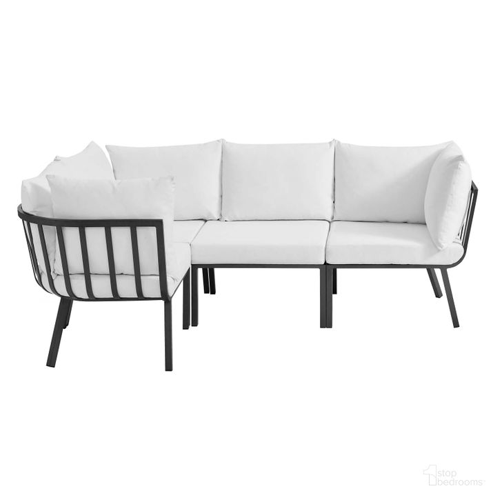 The appearance of Riverside 4 Piece Outdoor Patio Aluminum Sectional designed by Modway in the modern / contemporary interior design. This gray and white piece of furniture  was selected by 1StopBedrooms from Riverside Collection to add a touch of cosiness and style into your home. Sku: EEI-3794-SLA-WHI. Product Type: Outdoor Sectional. Material: Foam. Image1