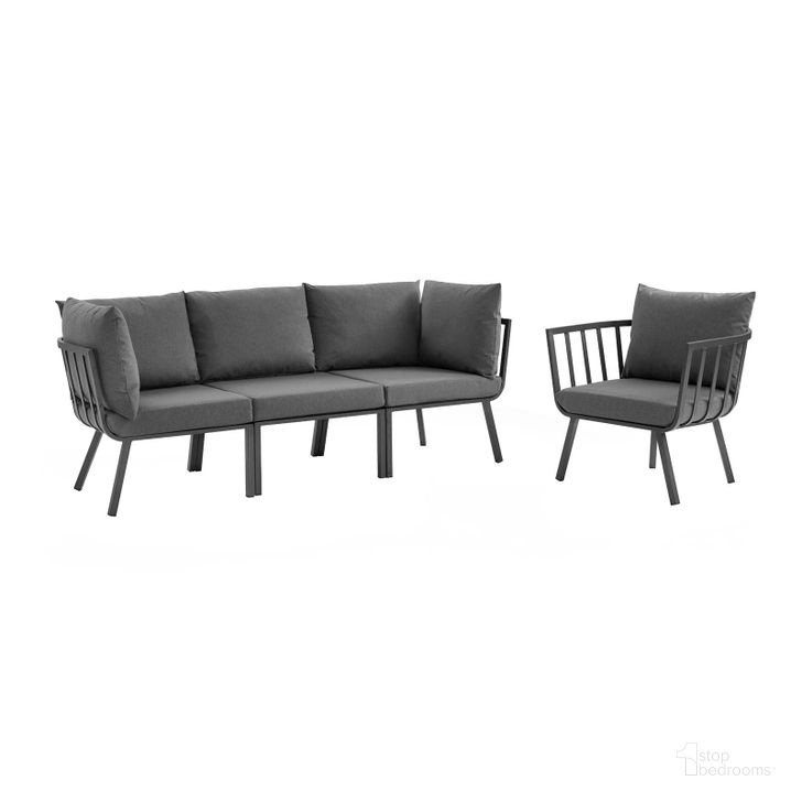 The appearance of Riverside 4 Piece Outdoor Patio Aluminum Set EEI-3784-SLA-CHA designed by Modway in the modern / contemporary interior design. This gray charcoal piece of furniture  was selected by 1StopBedrooms from Riverside Collection to add a touch of cosiness and style into your home. Sku: EEI-3784-SLA-CHA. Product Type: Outdoor Conversation Set. Material: Foam. Image1