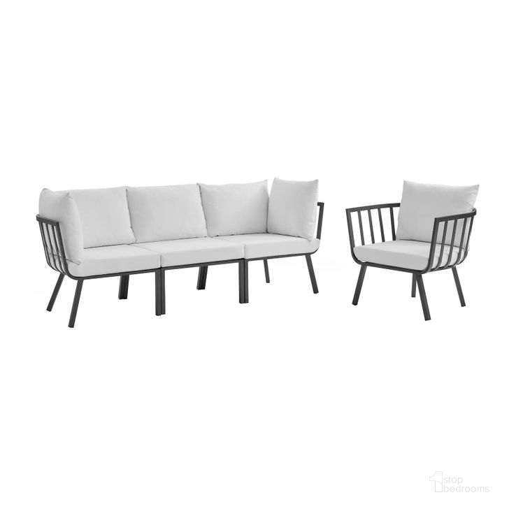 The appearance of Riverside 4 Piece Outdoor Patio Aluminum Set EEI-3784-SLA-WHI designed by Modway in the modern / contemporary interior design. This gray and white piece of furniture  was selected by 1StopBedrooms from Riverside Collection to add a touch of cosiness and style into your home. Sku: EEI-3784-SLA-WHI. Product Type: Outdoor Conversation Set. Material: Foam. Image1