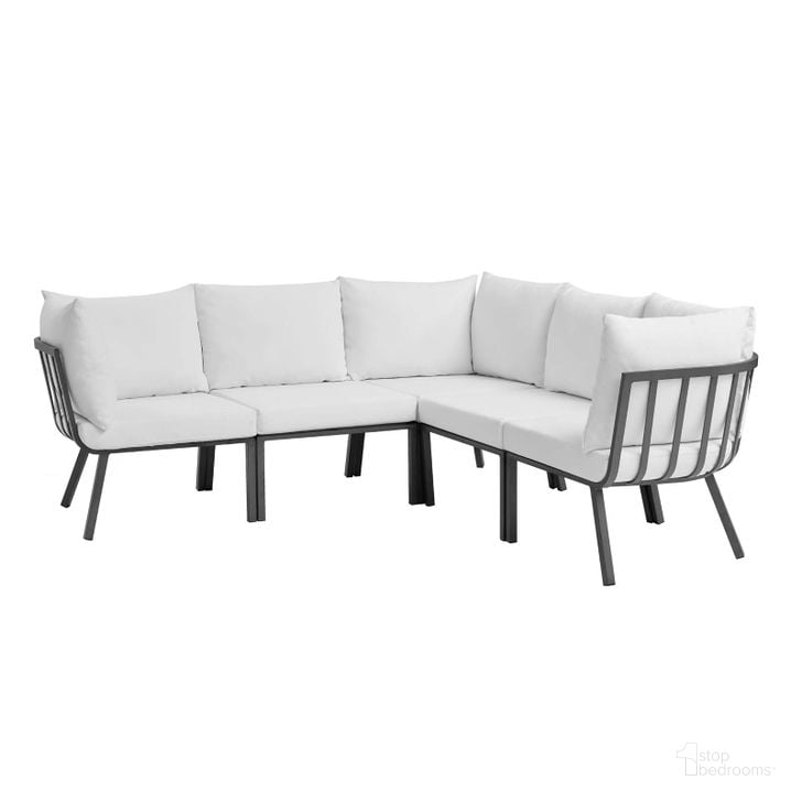 The appearance of Riverside 5 Piece Outdoor Patio Aluminum Sectional EEI-3789-SLA-WHI designed by Modway in the modern / contemporary interior design. This gray and white piece of furniture  was selected by 1StopBedrooms from Riverside Collection to add a touch of cosiness and style into your home. Sku: EEI-3789-SLA-WHI. Product Type: Outdoor Conversation Set. Material: Foam. Image1