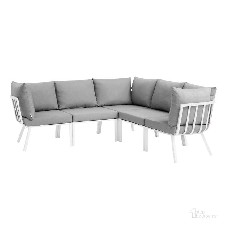 The appearance of Riverside 5 Piece Outdoor Patio Aluminum Sectional EEI-3789-WHI-GRY designed by Modway in the modern / contemporary interior design. This white and gray piece of furniture  was selected by 1StopBedrooms from Riverside Collection to add a touch of cosiness and style into your home. Sku: EEI-3789-WHI-GRY. Product Type: Outdoor Conversation Set. Material: Foam. Image1