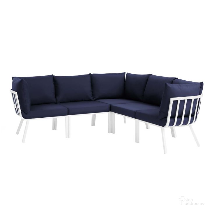The appearance of Riverside 5 Piece Outdoor Patio Aluminum Sectional EEI-3789-WHI-NAV designed by Modway in the modern / contemporary interior design. This white navy piece of furniture  was selected by 1StopBedrooms from Riverside Collection to add a touch of cosiness and style into your home. Sku: EEI-3789-WHI-NAV. Product Type: Outdoor Conversation Set. Material: Foam. Image1