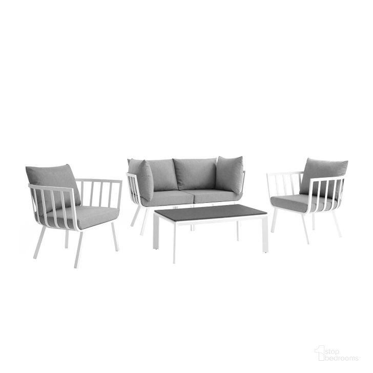 The appearance of Riverside 5 Piece Outdoor Patio Aluminum Set EEI-3786-WHI-GRY designed by Modway in the modern / contemporary interior design. This white and gray piece of furniture  was selected by 1StopBedrooms from Riverside Collection to add a touch of cosiness and style into your home. Sku: EEI-3786-WHI-GRY. Product Type: Outdoor Conversation Set. Material: Foam. Image1