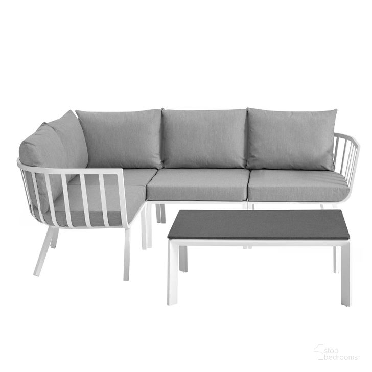 The appearance of Riverside 5 Piece Outdoor Patio Aluminum Set EEI-3793-WHI-GRY designed by Modway in the modern / contemporary interior design. This white and gray piece of furniture  was selected by 1StopBedrooms from Riverside Collection to add a touch of cosiness and style into your home. Sku: EEI-3793-WHI-GRY. Product Type: Outdoor Conversation Set. Material: Foam. Image1
