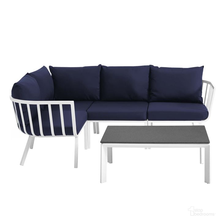 The appearance of Riverside 5 Piece Outdoor Patio Aluminum Set EEI-3793-WHI-NAV designed by Modway in the modern / contemporary interior design. This white navy piece of furniture  was selected by 1StopBedrooms from Riverside Collection to add a touch of cosiness and style into your home. Sku: EEI-3793-WHI-NAV. Product Type: Outdoor Conversation Set. Material: Foam. Image1