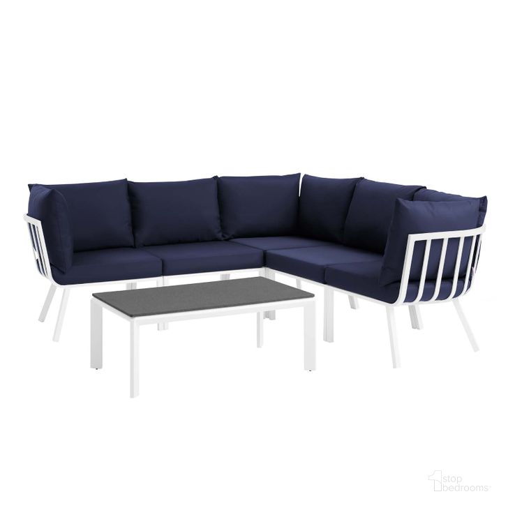 The appearance of Riverside 6 Piece Outdoor Patio Aluminum Set EEI-3788-WHI-NAV designed by Modway in the modern / contemporary interior design. This white navy piece of furniture  was selected by 1StopBedrooms from Riverside Collection to add a touch of cosiness and style into your home. Sku: EEI-3788-WHI-NAV. Product Type: Outdoor Conversation Set. Material: Foam. Image1