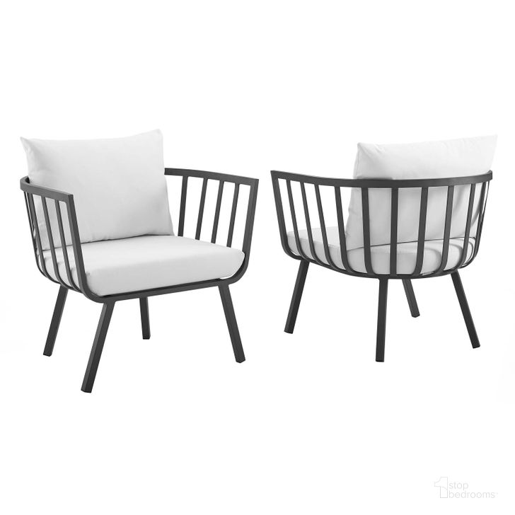 The appearance of Riverside Gray and White Outdoor Patio Aluminum Arm Chair Set of 2 designed by Modway in the modern / contemporary interior design. This gray and white piece of furniture  was selected by 1StopBedrooms from Riverside Collection to add a touch of cosiness and style into your home. Sku: EEI-3960-SLA-WHI. Product Type: Outdoor Dining Chair. Material: Foam. Image1