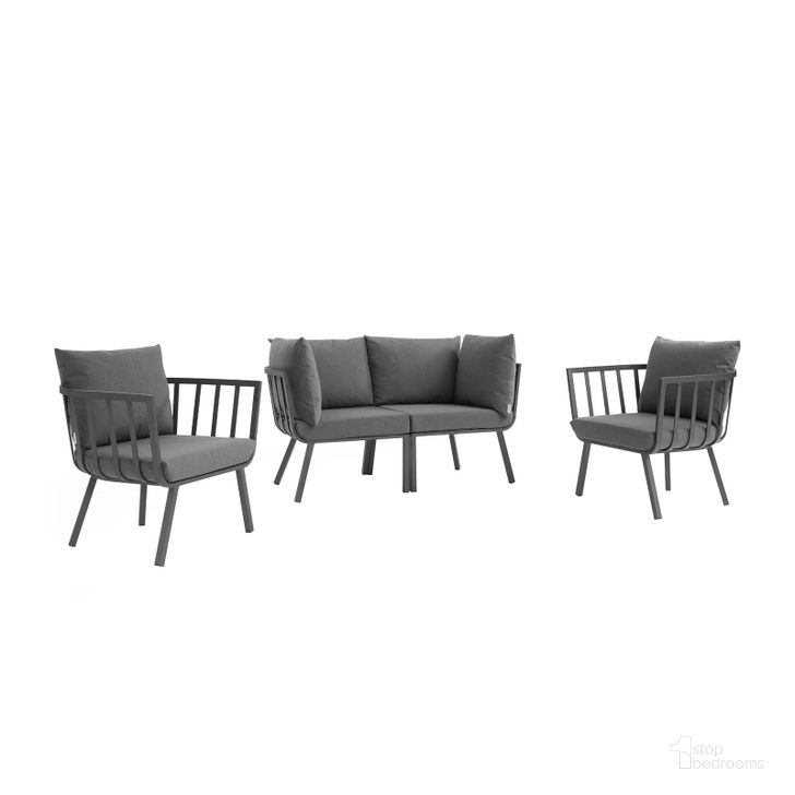 The appearance of Riverside Gray Charcoal 4 Piece Outdoor Patio Aluminum Set designed by Modway in the modern / contemporary interior design. This gray charcoal piece of furniture  was selected by 1StopBedrooms from Riverside Collection to add a touch of cosiness and style into your home. Sku: EEI-3787-SLA-CHA. Product Type: Outdoor Lounge Chair. Material: Foam. Image1