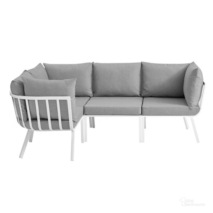 The appearance of Riverside White and Gray 4 Piece Outdoor Patio Aluminum Sectional designed by Modway in the modern / contemporary interior design. This white and gray piece of furniture  was selected by 1StopBedrooms from Riverside Collection to add a touch of cosiness and style into your home. Sku: EEI-3794-WHI-GRY. Product Type: Outdoor Sectional. Material: Foam. Image1