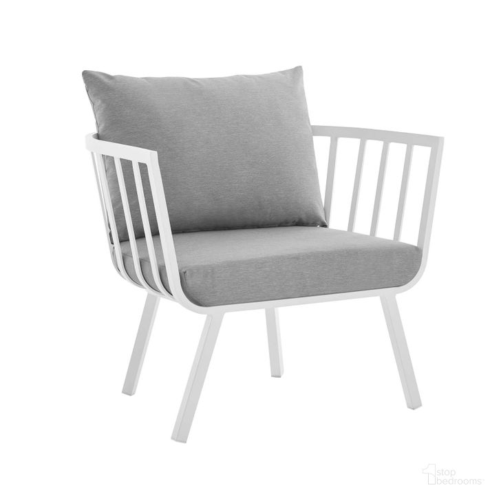 The appearance of Riverside White and Gray Outdoor Patio Aluminum Arm Chair designed by Modway in the modern / contemporary interior design. This white and gray piece of furniture  was selected by 1StopBedrooms from Riverside Collection to add a touch of cosiness and style into your home. Sku: EEI-3566-WHI-GRY. Product Type: Outdoor Dining Chair. Material: Foam. Image1