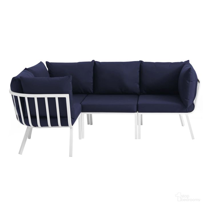 The appearance of Riverside White Navy 4 Piece Outdoor Patio Aluminum Sectional designed by Modway in the modern / contemporary interior design. This white navy piece of furniture  was selected by 1StopBedrooms from Riverside Collection to add a touch of cosiness and style into your home. Sku: EEI-3794-WHI-NAV. Product Type: Outdoor Sectional. Material: Foam. Image1