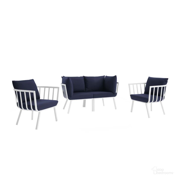 The appearance of Riverside White Navy 4 Piece Outdoor Patio Aluminum Set designed by Modway in the modern / contemporary interior design. This white navy piece of furniture  was selected by 1StopBedrooms from Riverside Collection to add a touch of cosiness and style into your home. Sku: EEI-3787-WHI-NAV. Product Type: Outdoor Lounge Chair. Material: Foam. Image1