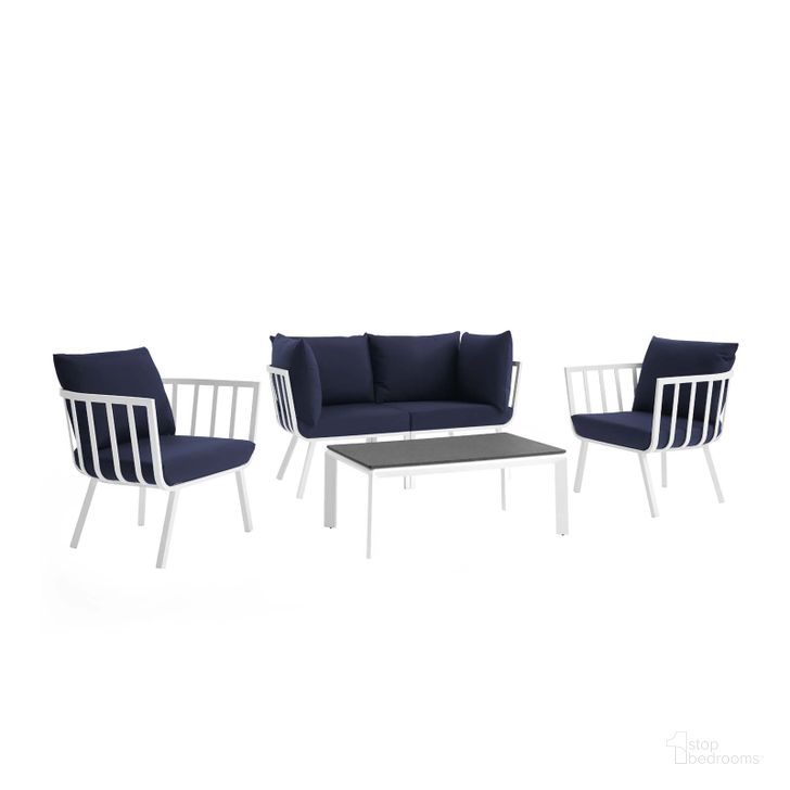 The appearance of Riverside White Navy 5 Piece Outdoor Patio Aluminum Set EEI-3786-WHI-NAV designed by Modway in the modern / contemporary interior design. This white navy piece of furniture  was selected by 1StopBedrooms from Riverside Collection to add a touch of cosiness and style into your home. Sku: EEI-3786-WHI-NAV. Product Type: Outdoor Lounge Chair. Material: Foam. Image1