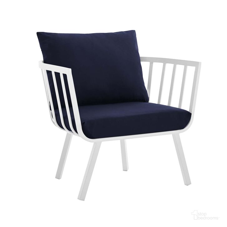 The appearance of Riverside White Navy Outdoor Patio Aluminum Arm Chair designed by Modway in the modern / contemporary interior design. This white navy piece of furniture  was selected by 1StopBedrooms from Riverside Collection to add a touch of cosiness and style into your home. Sku: EEI-3566-WHI-NAV. Product Type: Outdoor Dining Chair. Material: Foam. Image1