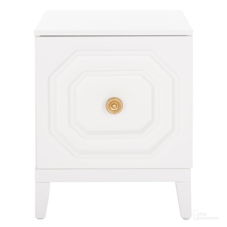 The appearance of Riya 1 Door Nightstand in White designed by Safavieh in the modern / contemporary interior design. This white piece of furniture  was selected by 1StopBedrooms from Riya Collection to add a touch of cosiness and style into your home. Sku: NST5006A. Material: Wood. Product Type: Nightstand. Image1