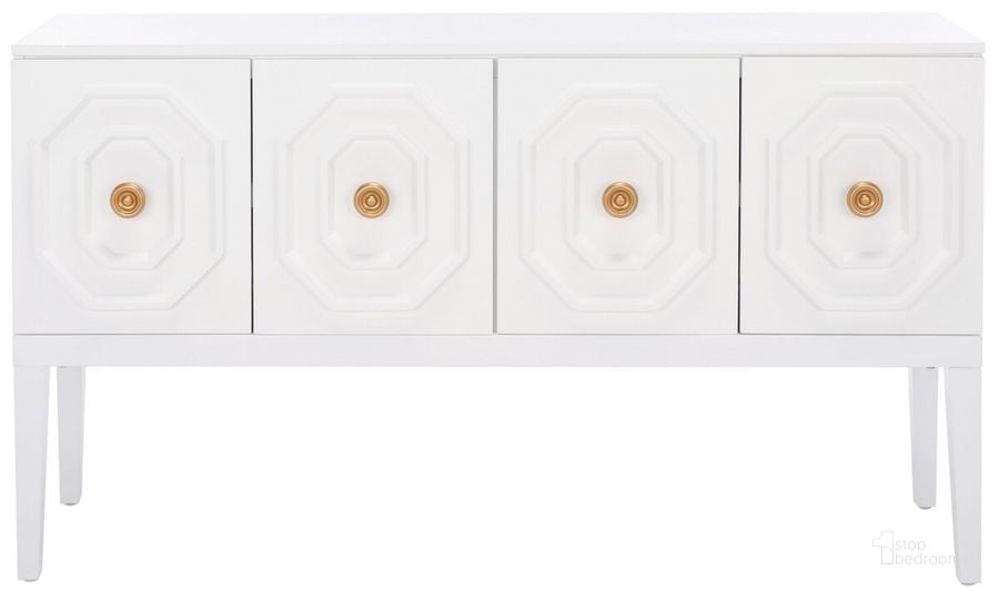 The appearance of Riya 3 Door 2 Shelf Sideboard in White designed by Safavieh in the modern / contemporary interior design. This white piece of furniture  was selected by 1StopBedrooms from Riya Collection to add a touch of cosiness and style into your home. Sku: MED5005A. Material: Wood. Product Type: Side Board. Image1
