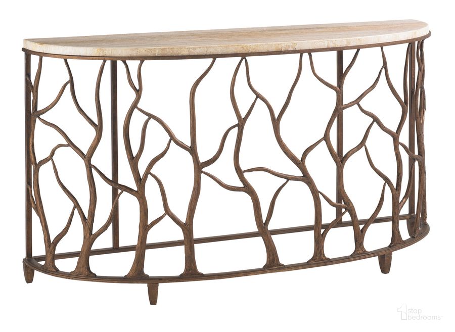 The appearance of Road To Canberra Bannister Garden Console Table designed by Tommy Bahama in the traditional interior design. This brown piece of furniture  was selected by 1StopBedrooms from Road to Canberra Collection to add a touch of cosiness and style into your home. Sku: 01-0542-967. Material: Metal. Product Type: Console Table. Image1