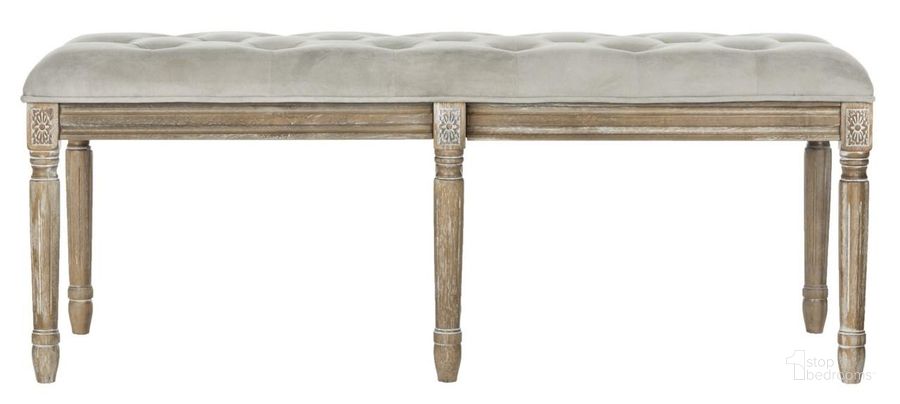 The appearance of Rocha Grey and Rustic Oak 19 Inch French Brasserie Tufted Traditional Bench designed by Safavieh in the traditional interior design. This gray piece of furniture  was selected by 1StopBedrooms from Rocha Collection to add a touch of cosiness and style into your home. Sku: FOX6231B. Material: Wood. Product Type: Bench. Image1