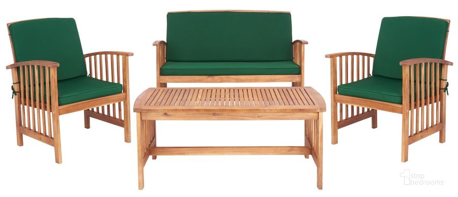 The appearance of Rocklin 4 Pc Outdoor Set in Green designed by Safavieh in the modern / contemporary interior design. This green piece of furniture  was selected by 1StopBedrooms from Rocklin Collection to add a touch of cosiness and style into your home. Sku: PAT7007N. Material: Wood. Product Type: Outdoor Set. Image1