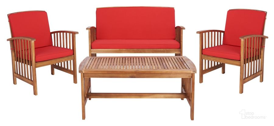 The appearance of Rocklin 4 Pc Outdoor Set in Red designed by Safavieh in the modern / contemporary interior design. This red piece of furniture  was selected by 1StopBedrooms from Rocklin Collection to add a touch of cosiness and style into your home. Sku: PAT7007R. Material: Wood. Product Type: Outdoor Set. Image1