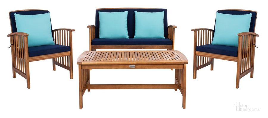The appearance of Rocklin Teak Look 5-Piece Outdoor Set PAT7007C designed by Safavieh in the modern / contemporary interior design. This navy piece of furniture  was selected by 1StopBedrooms from Rocklin Collection to add a touch of cosiness and style into your home. Sku: PAT7007C. Material: Steel. Product Type: Outdoor Conversation Set. Image1