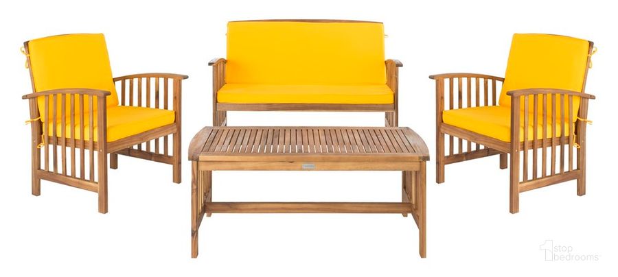 The appearance of Rocklin Teak Look 5-Piece Outdoor Set PAT7007D designed by Safavieh in the modern / contemporary interior design. This yellow piece of furniture  was selected by 1StopBedrooms from Rocklin Collection to add a touch of cosiness and style into your home. Sku: PAT7007D. Material: Steel. Product Type: Outdoor Conversation Set. Image1
