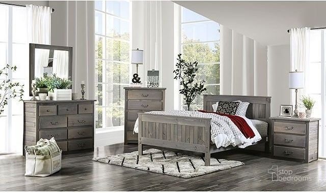 The appearance of Rockwall Weathered Gray Panel Bedroom Set designed by Furniture of America in the transitional interior design. This gray piece of furniture  was selected by 1StopBedrooms from Rockwall Collection to add a touch of cosiness and style into your home. Sku: AM7973Q-HBFB;AM7973Q-R;AM7973N. Material: Wood. Product Type: Bedroom Set. Bed Size: Queen. Image1