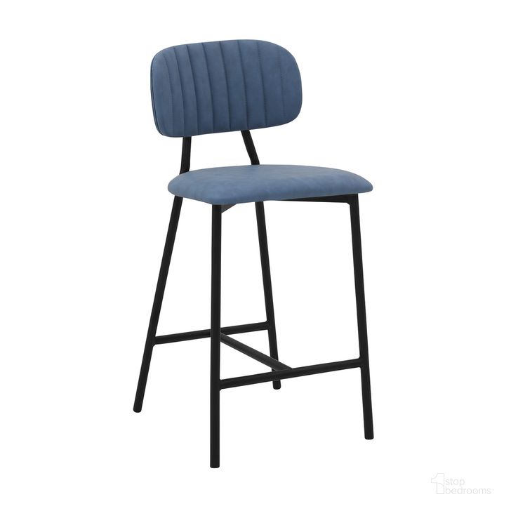 The appearance of Rococo 26 Inch Blue Faux Leather and Metal Counter Height Bar Stool designed by Armen Living in the modern / contemporary interior design. This light blue piece of furniture  was selected by 1StopBedrooms from Rococo Collection to add a touch of cosiness and style into your home. Sku: LCROBABLBLU26. Product Type: Barstool. Material: Iron. Image1