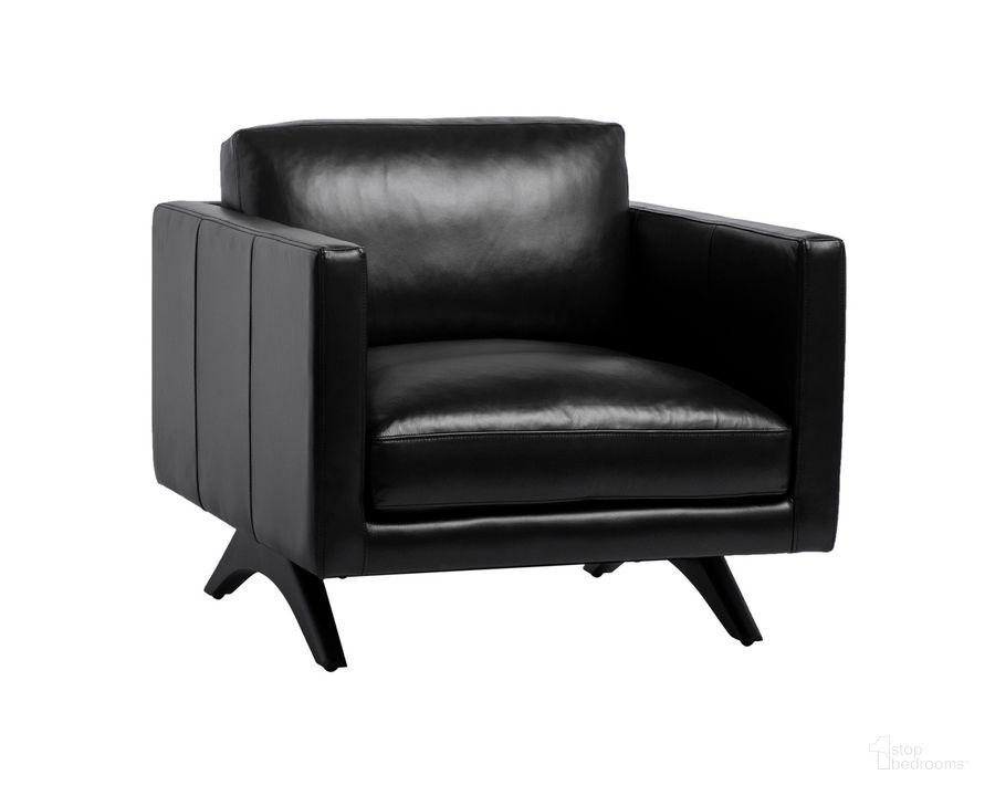 The appearance of Rogers Armchair In Cortina Black Leather designed by Sunpan in the transitional interior design. This black piece of furniture  was selected by 1StopBedrooms from Rogers Collection to add a touch of cosiness and style into your home. Sku: 110577. Material: Leather. Product Type: Lounge Chair. Image1