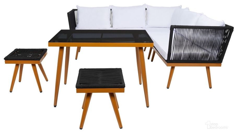 The appearance of Romlin Outdoor Dining Set in Black and White designed by Safavieh in the modern / contemporary interior design. This black and white piece of furniture  was selected by 1StopBedrooms from Romlin Collection to add a touch of cosiness and style into your home. Sku: PAT7528B-2BX. Table Base Style: Legs. Material: Wood. Product Type: Outdoor Dining Set. Image1