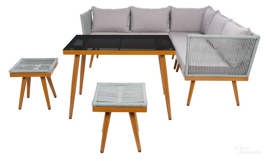 The appearance of Romlin Outdoor Dining Set in Grey PAT7528C-2BX designed by Safavieh in the modern / contemporary interior design. This grey piece of furniture  was selected by 1StopBedrooms from Romlin Collection to add a touch of cosiness and style into your home. Sku: PAT7528C-2BX. Table Base Style: Legs. Material: Wood. Product Type: Outdoor Dining Set. Image1