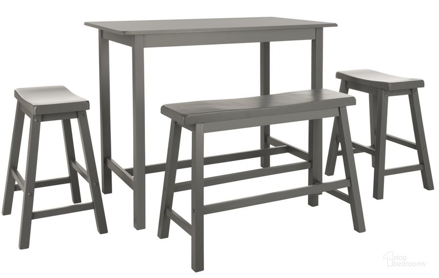 The appearance of Ronin Grey 4 Piece Pub Table Set designed by Safavieh in the transitional interior design. This grey piece of furniture  was selected by 1StopBedrooms from Ronin Collection to add a touch of cosiness and style into your home. Sku: AMH8503C. Material: Wood. Product Type: Bistro & Pub Set. Image1