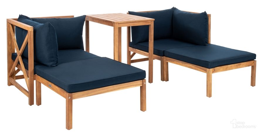 The appearance of Ronson 5 Pc Sectional Set PAT6762B designed by Safavieh in the modern / contemporary interior design. This navy piece of furniture  was selected by 1StopBedrooms from Ronson Collection to add a touch of cosiness and style into your home. Sku: PAT6762B. Material: Steel. Product Type: Outdoor Conversation Set. Image1