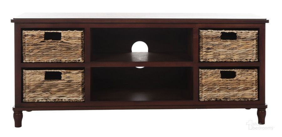 The appearance of Rooney Cherry Entertainment Unit designed by Safavieh in the country / farmhouse interior design. This cherry piece of furniture  was selected by 1StopBedrooms from Rooney Collection to add a touch of cosiness and style into your home. Sku: AMH5745C. Material: Wood. Product Type: Console. Image1