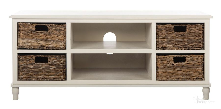 The appearance of Rooney Distressed White Entertainment Unit designed by Safavieh in the country / farmhouse interior design. This distressed white piece of furniture  was selected by 1StopBedrooms from Rooney Collection to add a touch of cosiness and style into your home. Sku: AMH5745B. Material: Wood. Product Type: Console. Image1