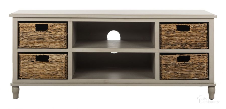 The appearance of Rooney Vintage Grey Entertainment Unit designed by Safavieh in the country / farmhouse interior design. This grey piece of furniture  was selected by 1StopBedrooms from Rooney Collection to add a touch of cosiness and style into your home. Sku: AMH5745D. Material: Wood. Product Type: Console. Image1