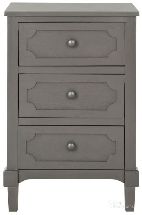 The appearance of Rosaleen Grey 3-Drawer Side Chest designed by Safavieh in the modern / contemporary interior design. This grey piece of furniture  was selected by 1StopBedrooms from Rosaleen Collection to add a touch of cosiness and style into your home. Sku: AMH5723A. Material: Aluminum. Product Type: Accent Table. Image1