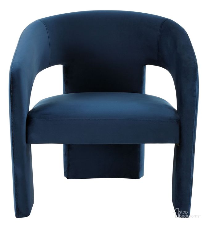 The appearance of Roseanna Modern Accent Chair In Navy designed by Safavieh Couture in the modern / contemporary interior design. This navy piece of furniture  was selected by 1StopBedrooms from Roseanna Collection to add a touch of cosiness and style into your home. Sku: SFV4780A. Material: Wood. Product Type: Accent Chair. Image1