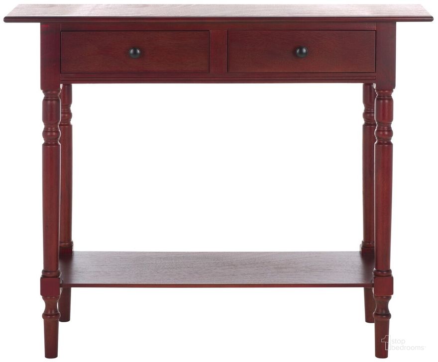 The appearance of Rosemary Dark Cherry 2-Drawer Console designed by Safavieh in the transitional interior design. This dark cherry piece of furniture  was selected by 1StopBedrooms from Rosemary Collection to add a touch of cosiness and style into your home. Sku: AMH5705D. Material: Aluminum. Product Type: Console. Image1
