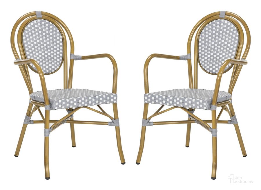 The appearance of Rosen Grey and White French Bistro Stacking Arm Chair Set of 2 designed by Safavieh in the modern / contemporary interior design. This grey/white piece of furniture  was selected by 1StopBedrooms from Rosen Collection to add a touch of cosiness and style into your home. Sku: PAT4014B-SET2. Product Type: Arm Chair. Material: Aluminium. Image1