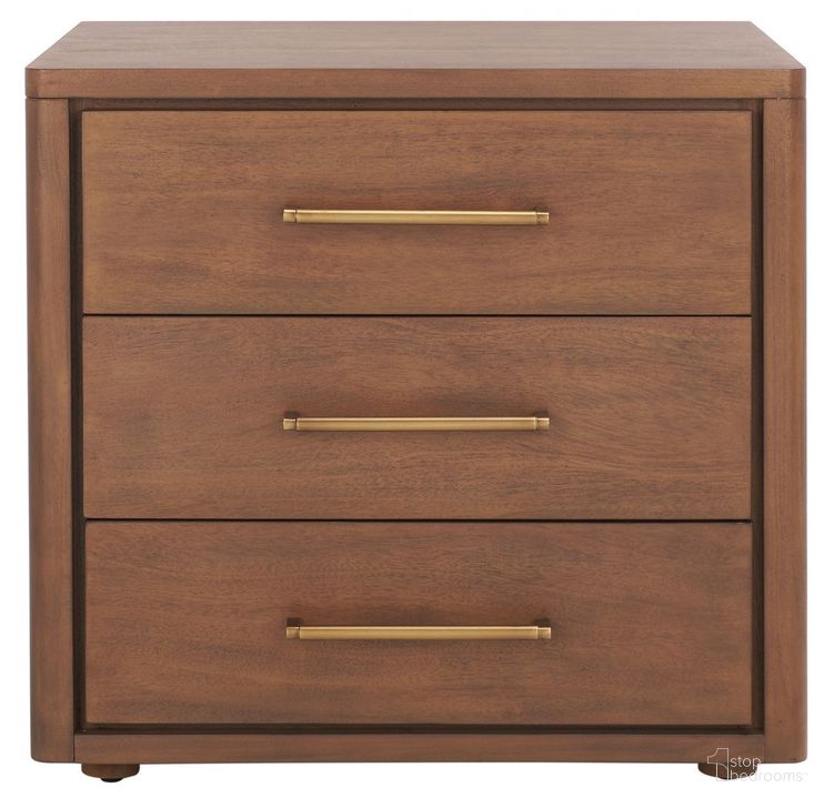 The appearance of Rosey 3 Drawer Wood Nightstand In Brown designed by Safavieh Couture in the modern / contemporary interior design. This brown piece of furniture  was selected by 1StopBedrooms from Rosey Collection to add a touch of cosiness and style into your home. Sku: SFV7701A. Material: Wood. Product Type: Nightstand. Image1